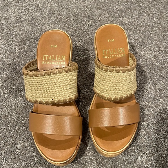Italian Shoemakers Brown and Cream Wedge Mules, 6.5 - Picture 4 of 8